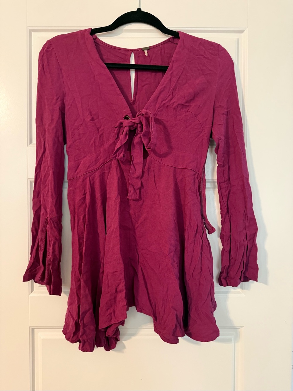 Free People Fuchsia Long-Sleeve Tie-Front Tunic